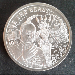 2019 1 Oz AOCS Silver Bullet Silver Shield Starve the Beast Obverse