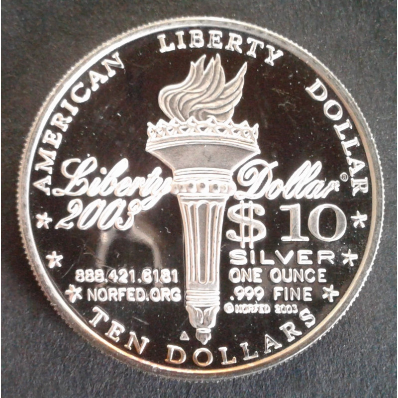 2003 1 Oz NorFed Liberty Dollar Silver Round