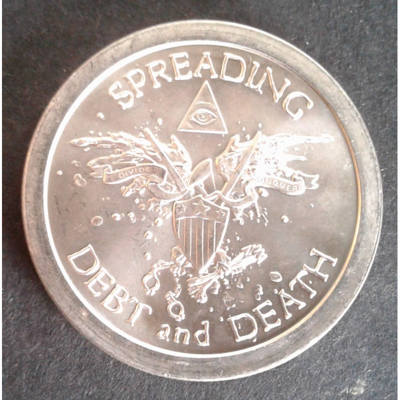 2013 1 Oz AOCS Silver Bullet Silver Shield Debt/Death Obverse