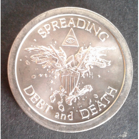 2013 1 Oz AOCS Silver Bullet Silver Shield Debt/Death Obverse