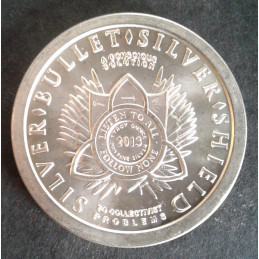2013 1 Oz AOCS Silver Bullet Silver Shield Debt/Death Reverse