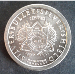 2013 1 Oz AOCS Silver Bullet Silver Shield Tyrannis Reverse