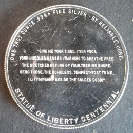 1986 1 Oz Reliable Corp Statue of Liberty Reverse