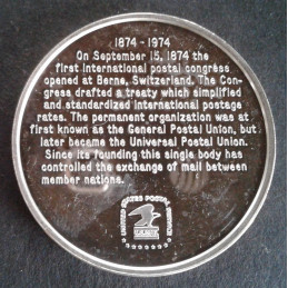 1974 1 Oz USPS Universal Postal Union Reverse