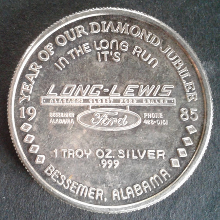 1985 1 Oz Coin Castle Morgan Long Lewis Ford Reverse