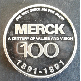 1991 1 Oz Merck 100th Anniversary Reverse
