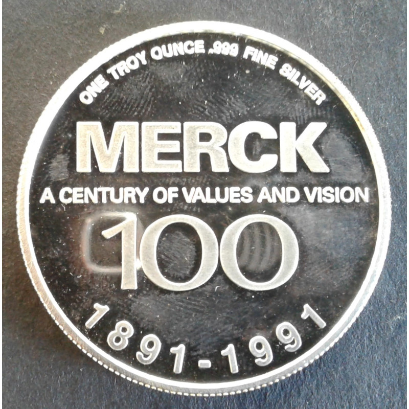 1991 1 Oz Merck 100th Anniversary Reverse