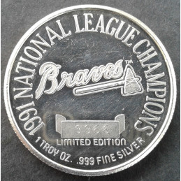 1991 1 Oz Enviromint Braves NL Champions Reverse