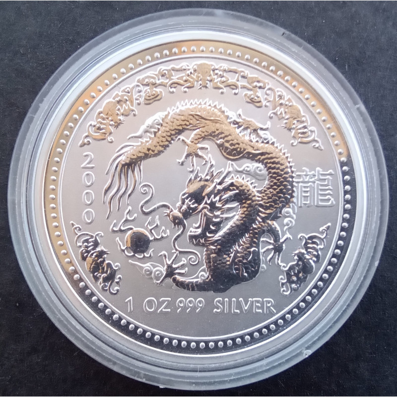 2000年　ルナシリーズ silver coin Australia『龍』 2000 1 Oz Australian Lunar Series 1 [Dragon] Silver Bullion Coin
