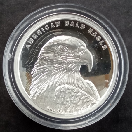 2014 5 Oz Tuvalu Bald Eagle High Relief Reverse