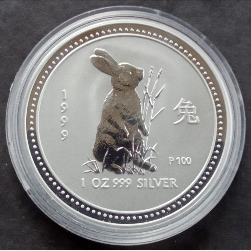 1999 1 Oz Australian Lunar Series 1 [Rabbit] Silver Bullion Coin