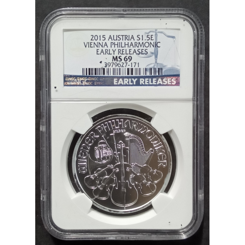 2015 1 Oz Austria Philharmonic MS69 Reverse