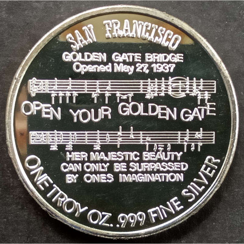 1987 1 Oz Golden Gate Bridge 50th Anniversary Reverse
