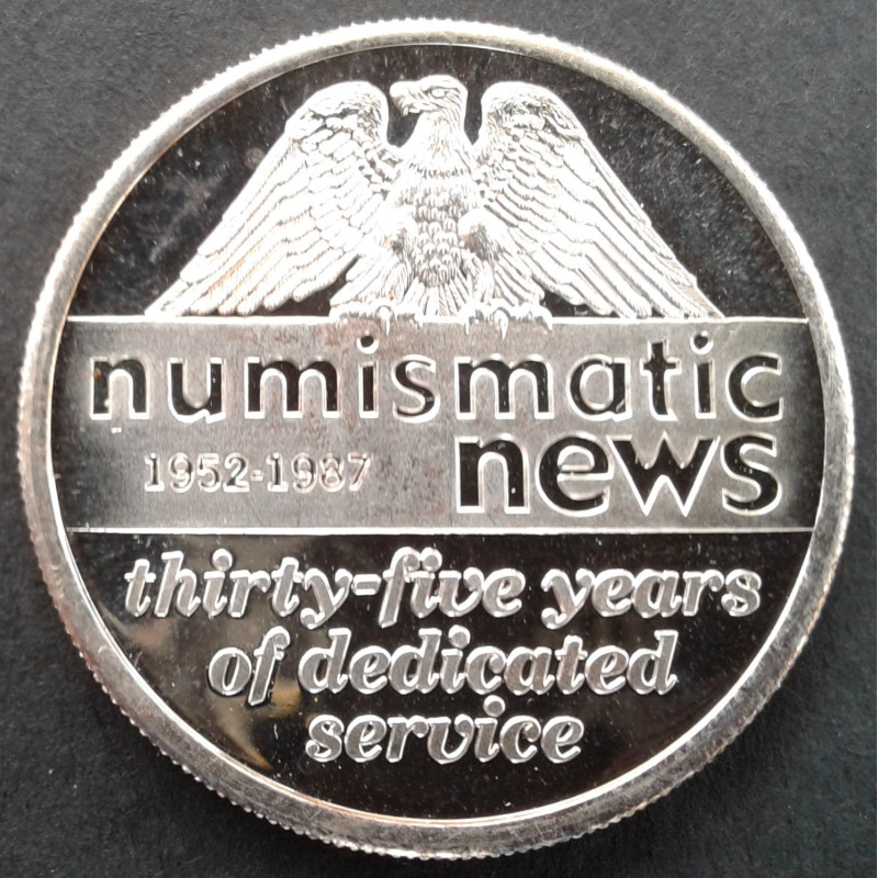 1987 1 Oz Numismatic News 35th Anniversary Obverse