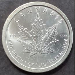 2019 1 Oz AOCS Silver Bullet Silver Shield Cannabis Obverse