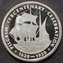 1 Oz NWTM Pilgrim Tercentenary Half Replica Reverse