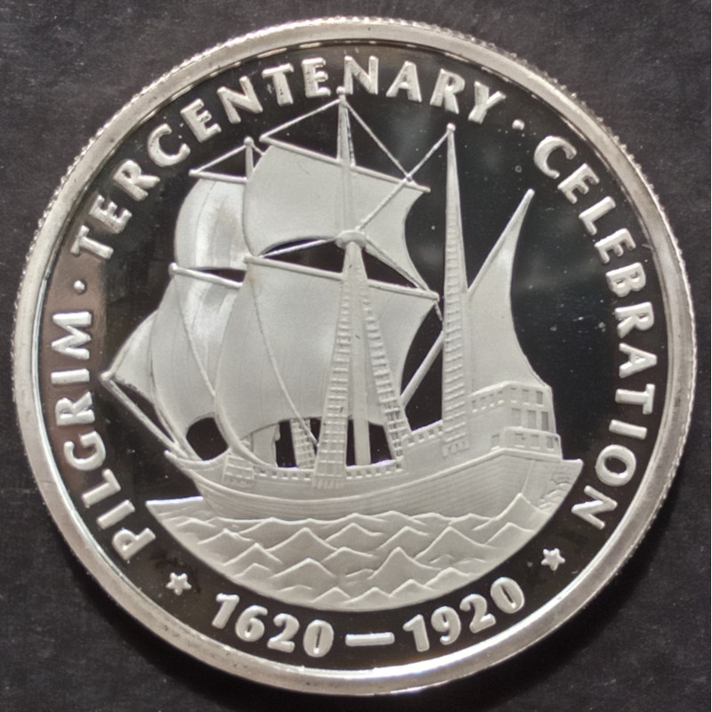 1 Oz NWTM Pilgrim Tercentenary Half Replica Reverse