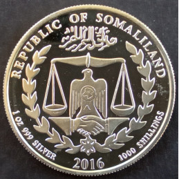 2016 1 Oz Somaliland Lunar Monkey Reverse
