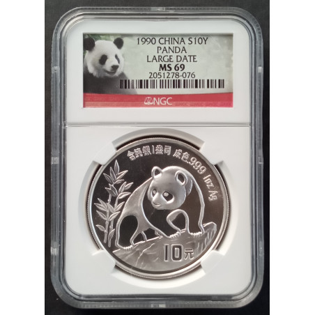 1990 1 Oz Chinese Panda Large Date MS69 Reverse