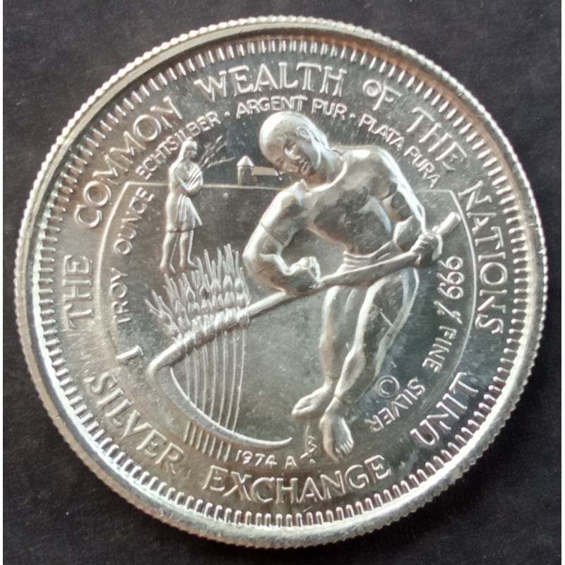 1974 1 Oz Commonwealth Silver Exchange Obverse