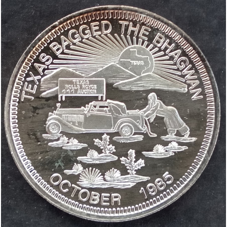 1985 1 Oz Oregon Mint Texas Bagged Bhagwan Obverse