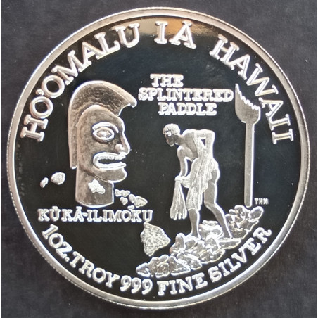 1984 1 Oz Royal Hawaiian Mint Kamehameha Splintered Paddle Reverse