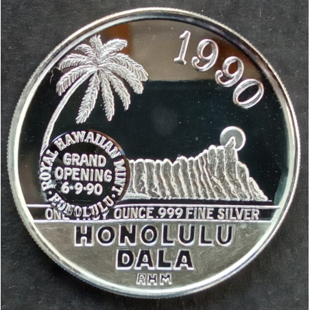 1990 1 Oz Royal Hawaiian Mint Honolulu Dala Counterstrike Reverse