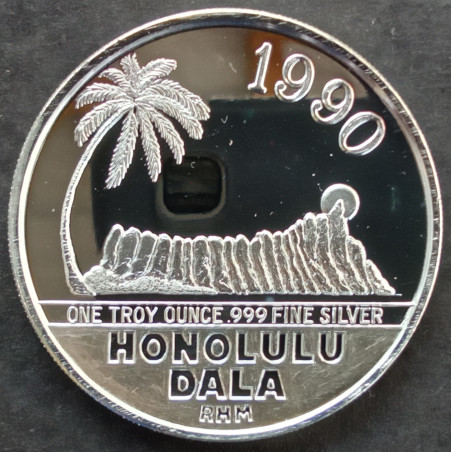 1990 1 Oz Royal Hawaiian Mint Honolulu Dala Reverse
