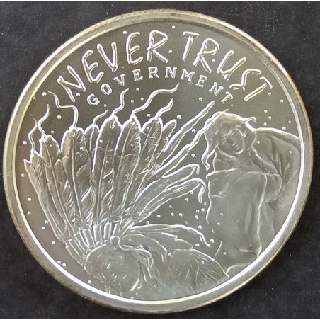 2014 1 Oz AOCS Silver Bullet Silver Shield Never Trust Government Obverse