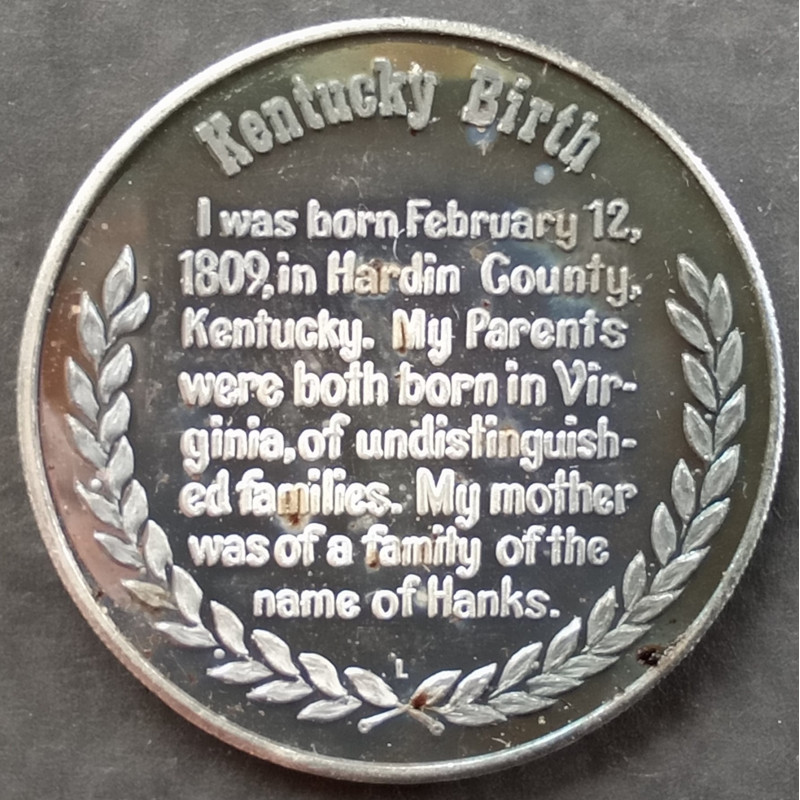 1970 1 Oz Lincoln Mint Kentucky Birth Reverse