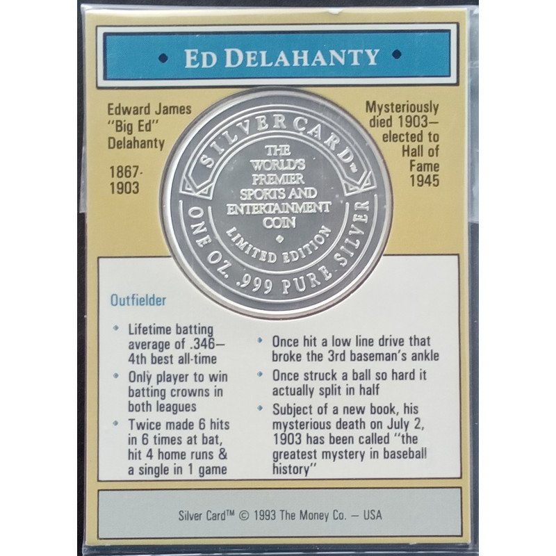 1993 1 Oz Silver Card Ed Delahanty Reverse
