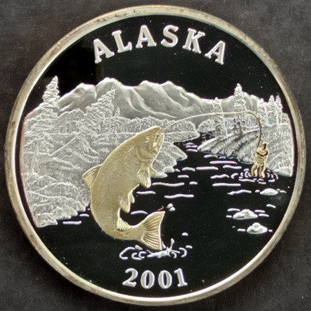 2001 1 Oz Alaska Mint Sport Fishing Single Sided Gold Relief Obverse