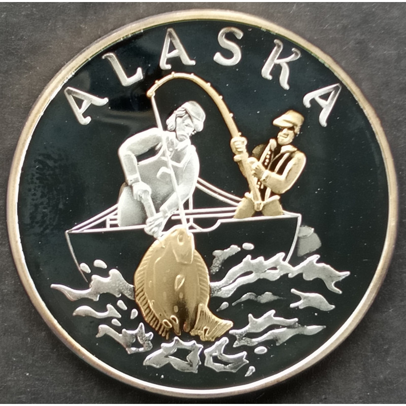 1 Oz Alaska Mint Halibut Fishing Single Sided Gold Relief Obverse
