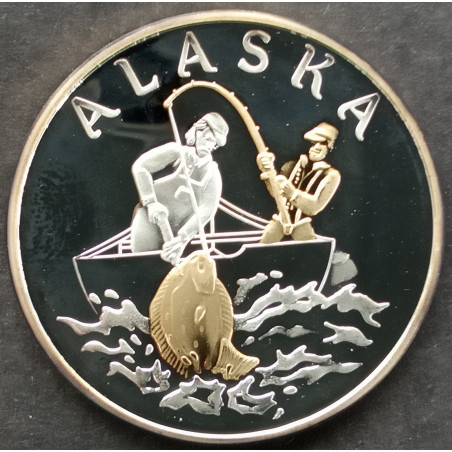 1 Oz Alaska Mint Halibut Fishing Single Sided Gold Relief Obverse
