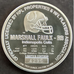1994 1 Oz Highland Mint Marshall Faulk Reverse