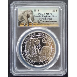 2018 1 Oz Somali Elephant 15th Anniversary MS70 Reverse