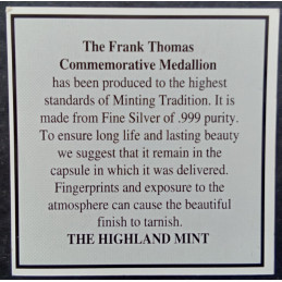 1994 1 Oz Highland Mint Frank Thomas Label Reverse