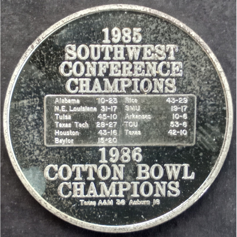 1986 1 Oz Sunshine Mint Texas A&M SW Conference Champions Reverse