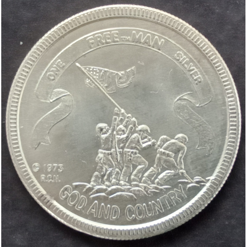 1973 1 Oz Freeman God and Country Obverse