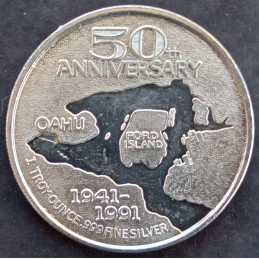 1991 1 Oz Pearl Harbor Ford Island Obverse