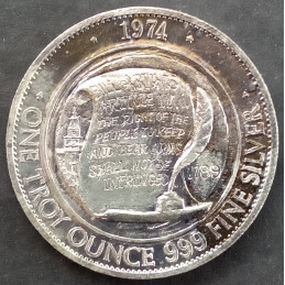 1974 1 Oz Right to Bear Arms US Constitution Reverse