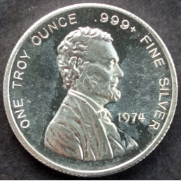 1974 1 Oz Lincoln Silver Mint Lincoln Cent Obverse