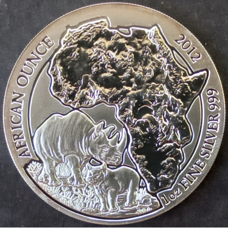 2012 1 Oz Rwanda Wildlife Rhinoceros Reverse