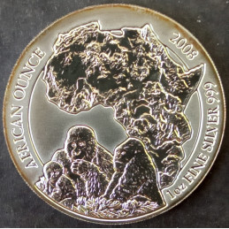2008 1 Oz Rwanda Wildlife Gorilla Silver Bullion Coin