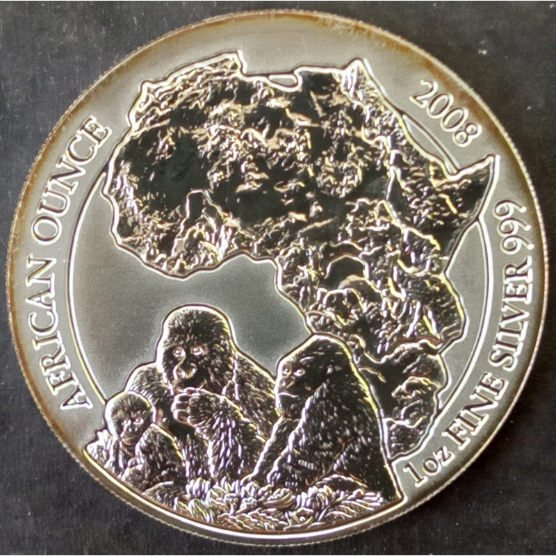 2008 1 Oz Rwanda Wildlife Gorilla Silver Bullion Coin