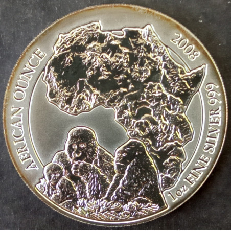 2008 1 Oz Rwanda Wildlife Gorilla Silver Bullion Coin