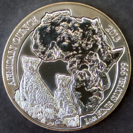 2013 1 Oz Rwanda Wildlife Cheetah Silver Bullion Coin