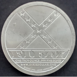 2009 1 Oz AOCS Jefferson Davis Dixie Dollar Reverse