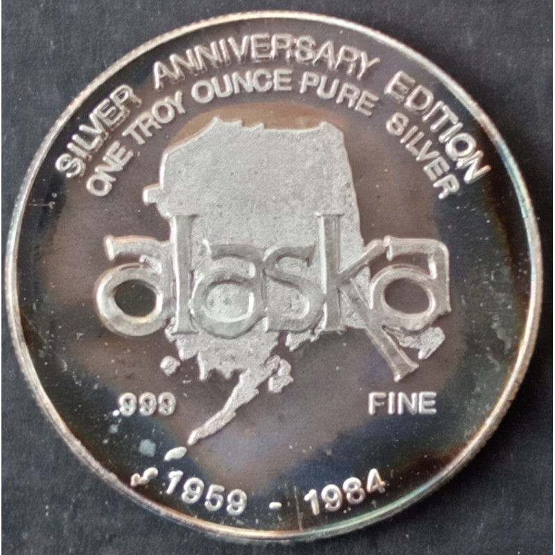 1984 1 Oz California Crown Mint Alaska Statehood Reverse