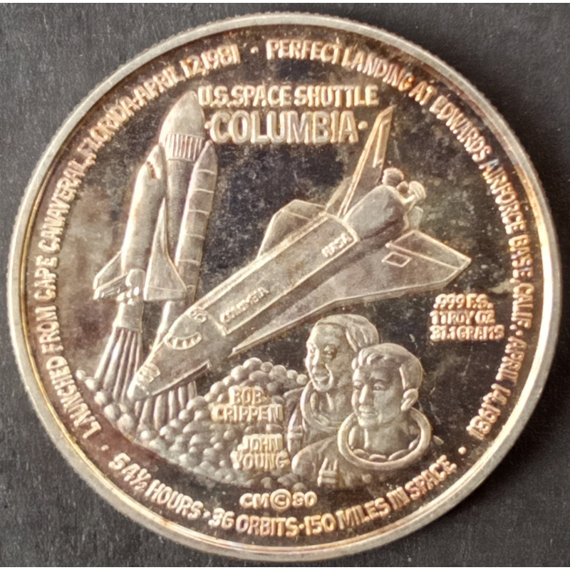 1990 1 Oz California Crown Mint Columbia Shuttle Obverse